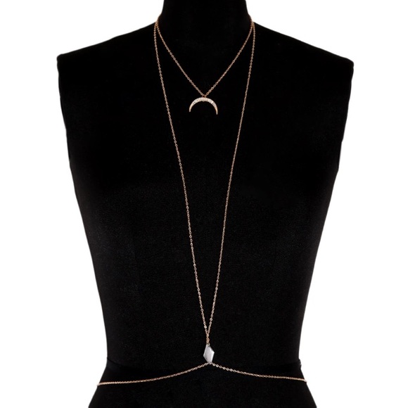 JUST IN Crystal Crescent Moon Body Chain - Picture 3 of 7